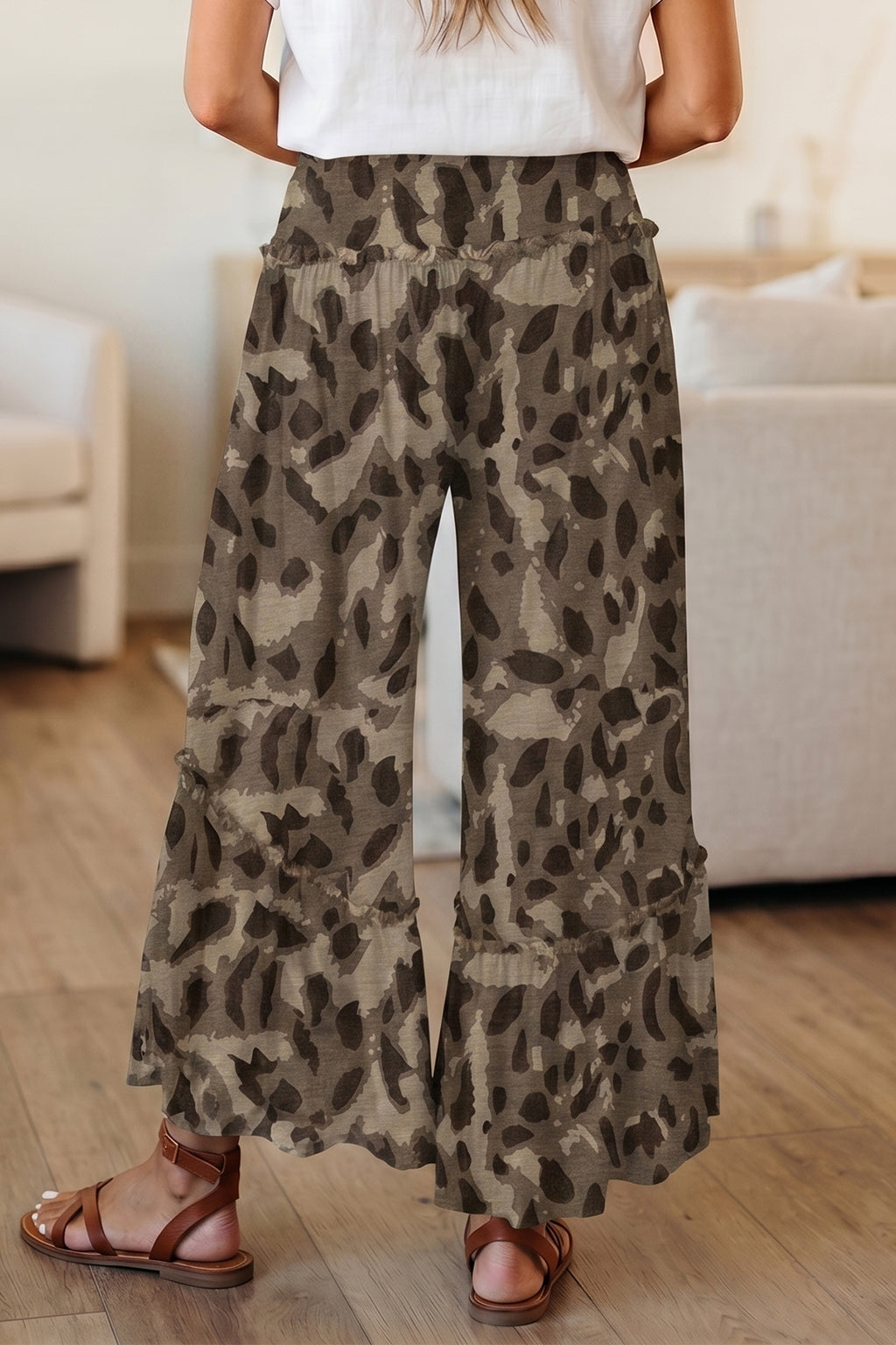 Multicolour Camo Print Wide Leg Casual Pants