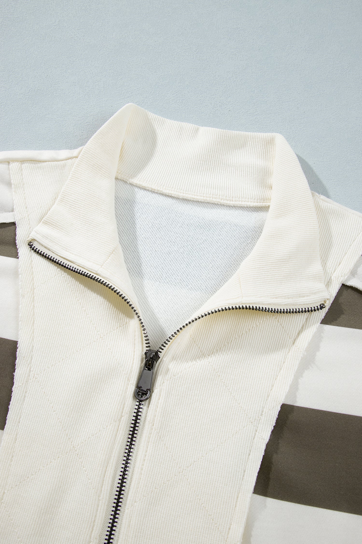 Green Stripe Plus Size Half Zipped Casual Sweatshirt
