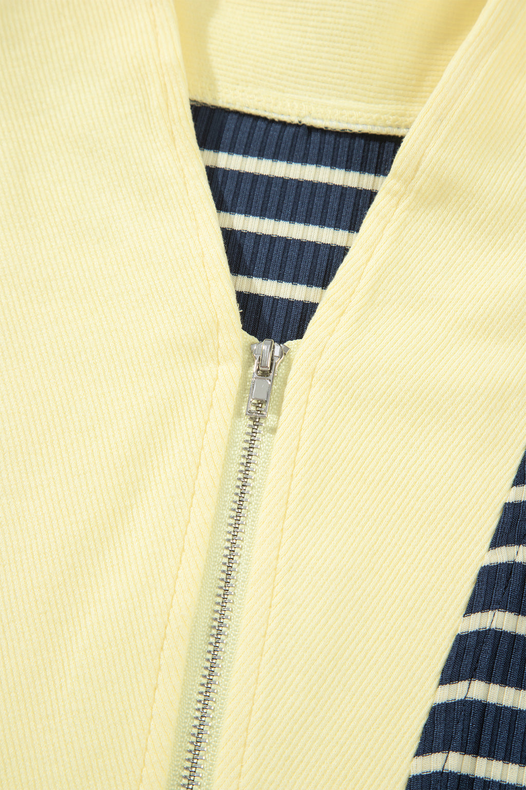 Blue Stripe Color Block Patchwork Zip V Neck Pullover Loose Pants 2pcs Set