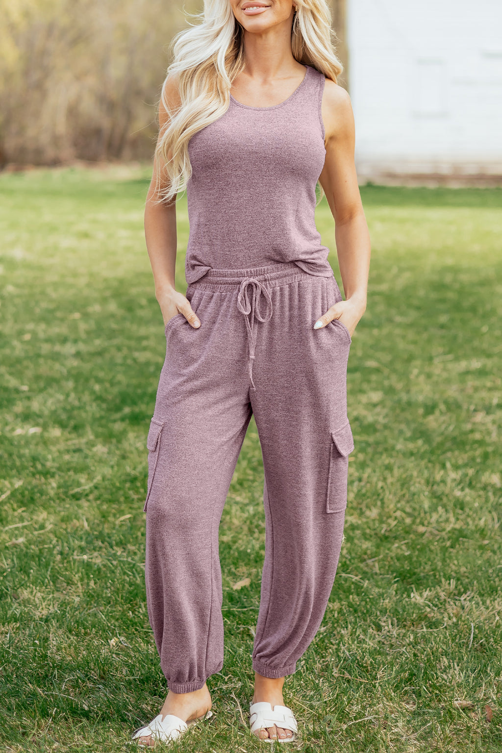 Orchid Bouquet Casual Tank Top Drawstring Jogger Pants 2pcs Outfit