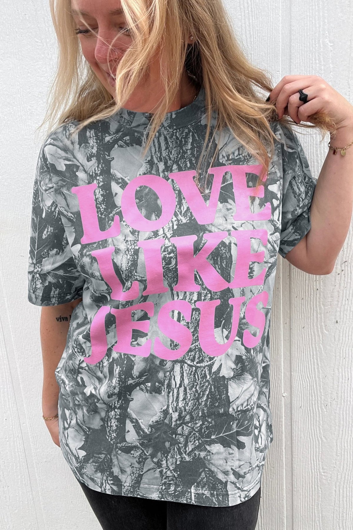 Beige Camo Woodland LOVE LIKE JESUS Casual Tee - Kinfolk Customs LLC
