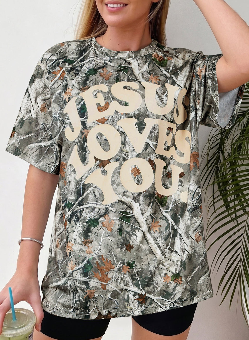 Beige Camo Woodland LOVE LIKE JESUS Casual Tee - Kinfolk Customs LLC