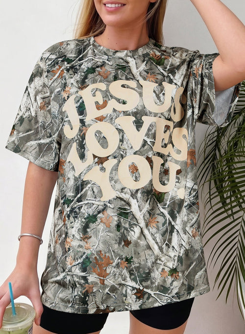 Beige Camo Woodland LOVE LIKE JESUS Casual Tee - Kinfolk Customs LLC