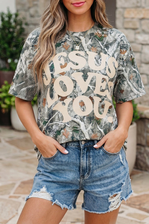Beige Camo Woodland LOVE LIKE JESUS Casual Tee - Kinfolk Customs LLC