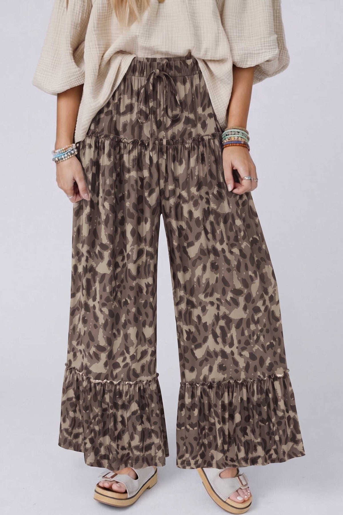 Multicolour Camo Print Wide Leg Casual Pants