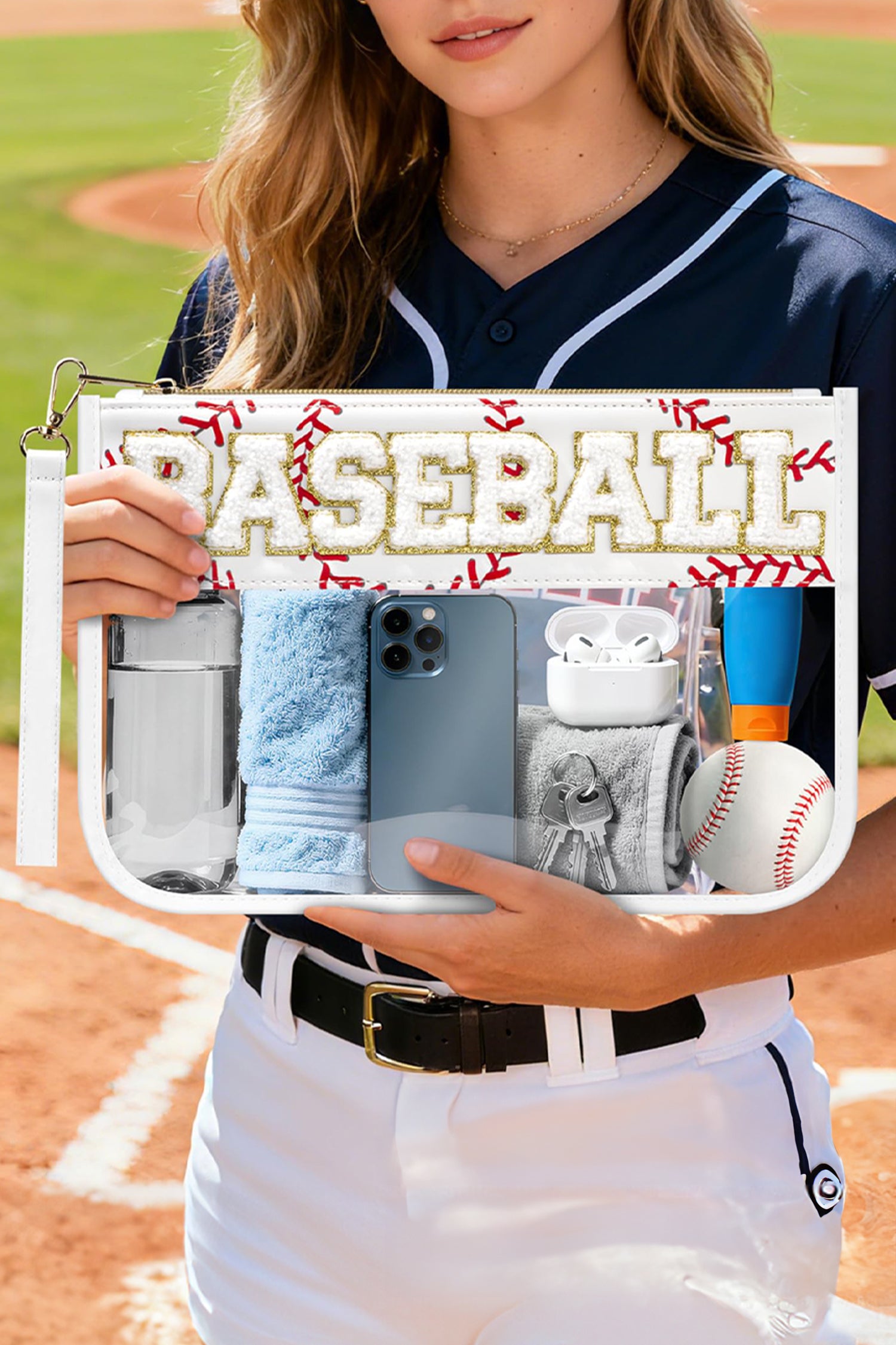 Jurassic Gold BASKETBALL Chenille Letter Patch Game Day Stadium Clear PVC Cosmetic Bag