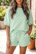 Green Polka Dot Oversized Top Drawstring Short Set - Kinfolk Customs LLC