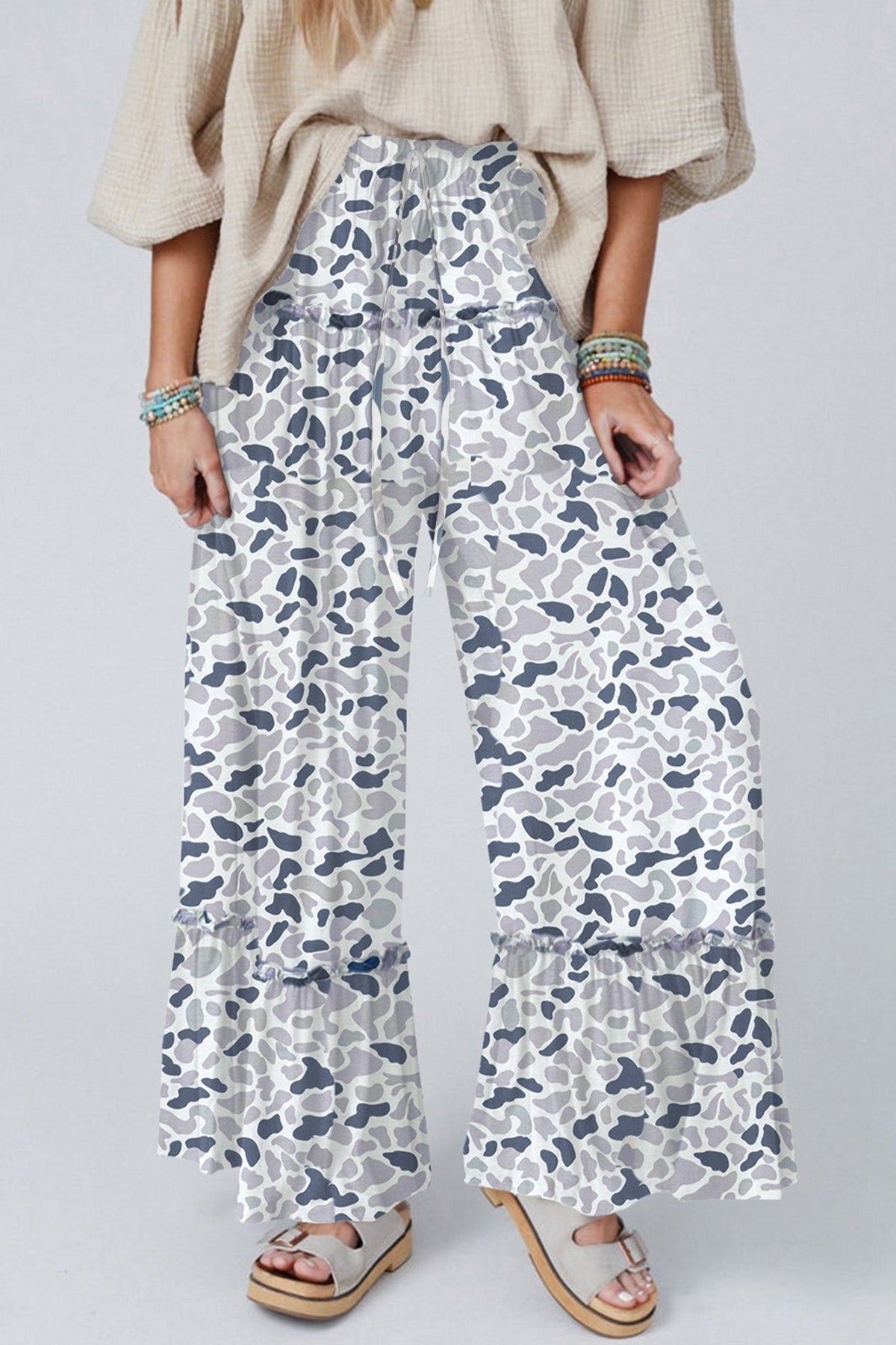 Multicolour Camo Print Wide Leg Casual Pants - Kinfolk Customs LLC