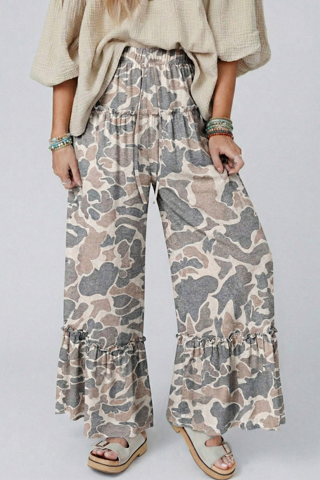 Multicolour Camo Print Wide Leg Casual Pants - Kinfolk Customs LLC