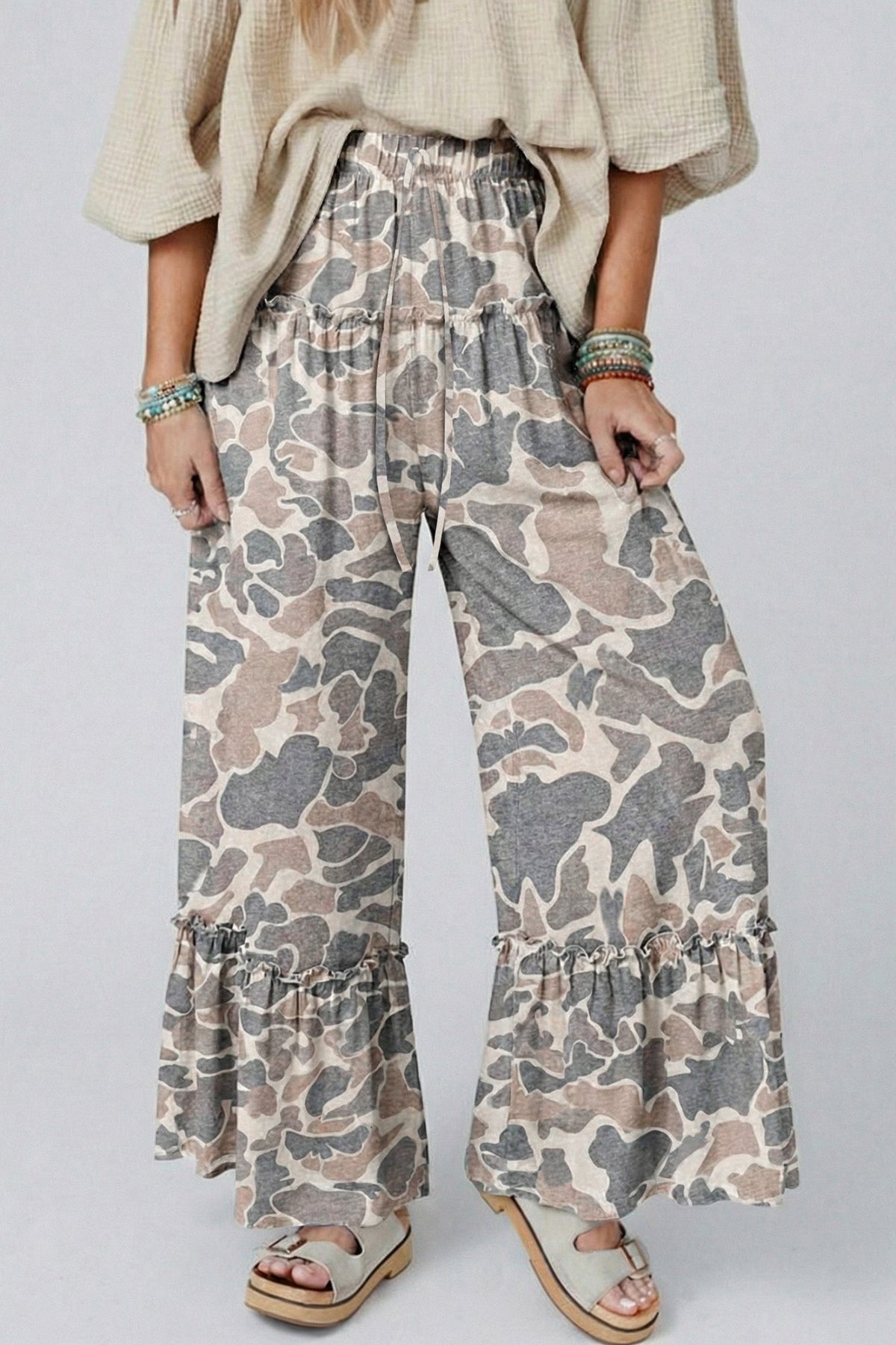 Multicolour Camo Print Wide Leg Casual Pants - Kinfolk Customs LLC