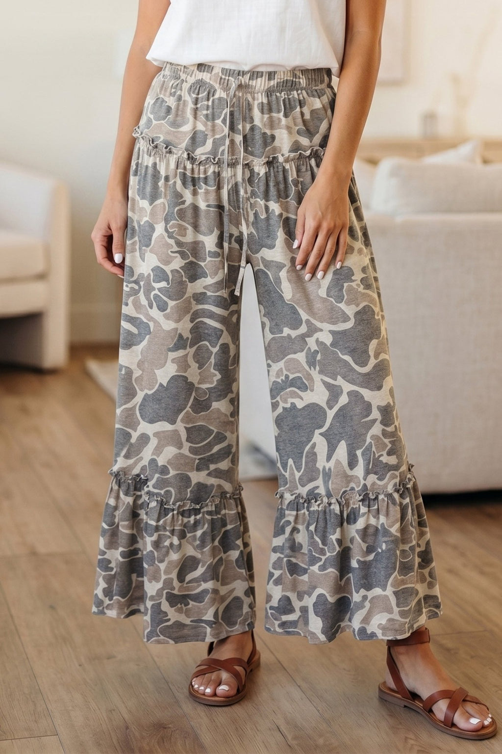 Multicolour Camo Print Wide Leg Casual Pants - Kinfolk Customs LLC