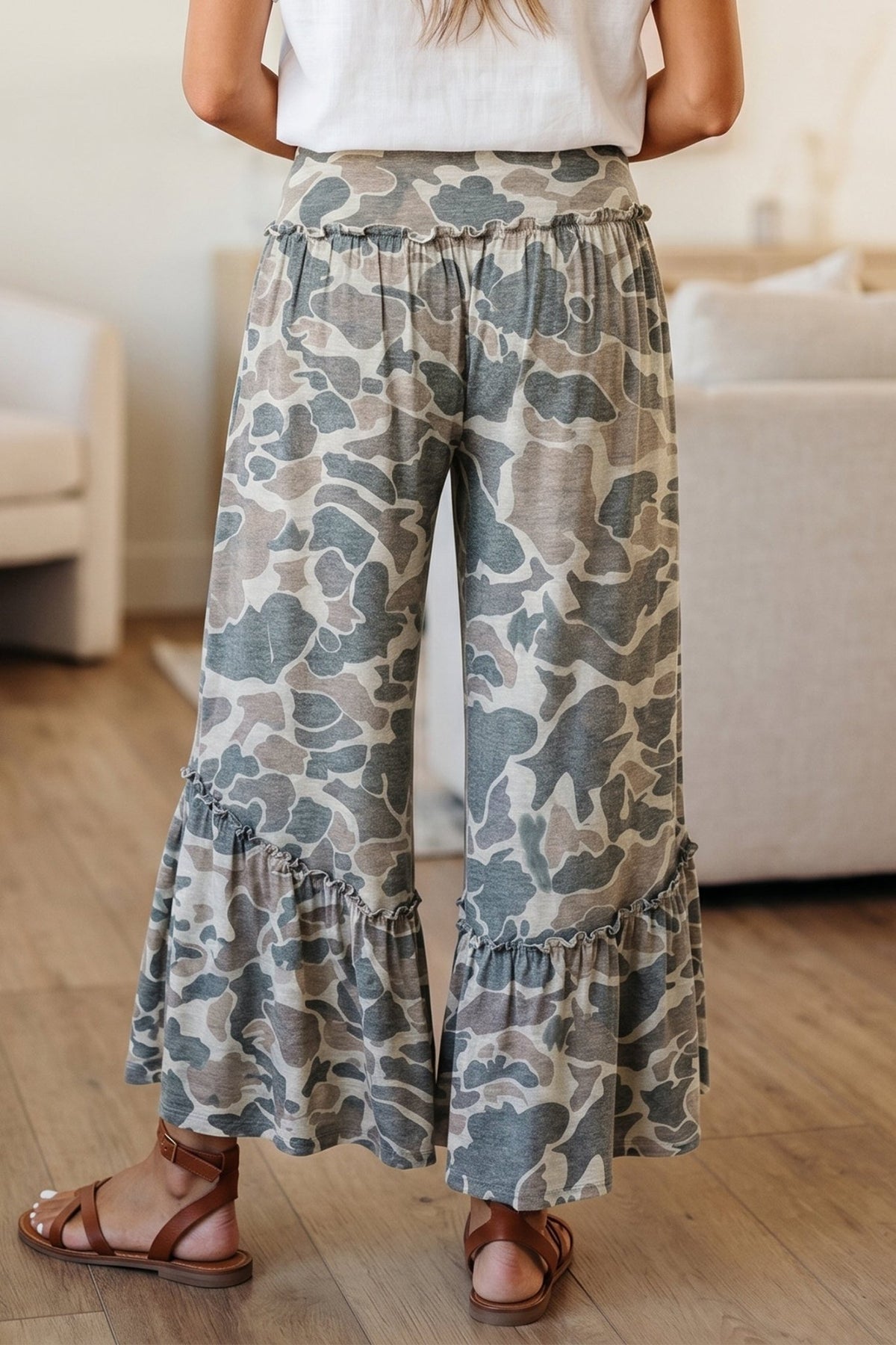 Multicolour Camo Print Wide Leg Casual Pants - Kinfolk Customs LLC