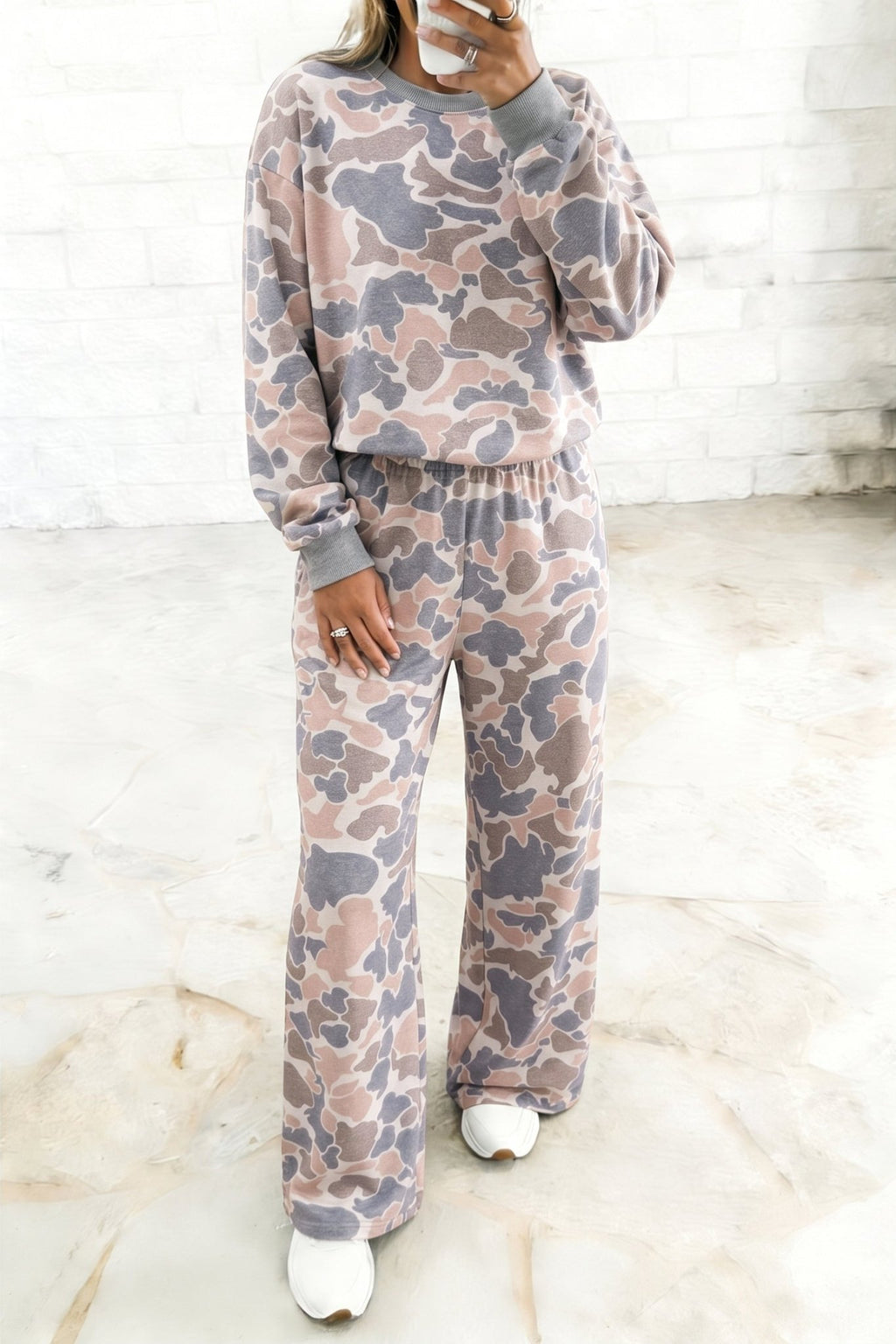 Multicolour Camouflage Print Long Sleeve Top Loose 2pcs Pants Set - Kinfolk Customs LLC