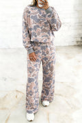 Multicolour Camouflage Print Long Sleeve Top Loose 2pcs Pants Set - Kinfolk Customs LLC