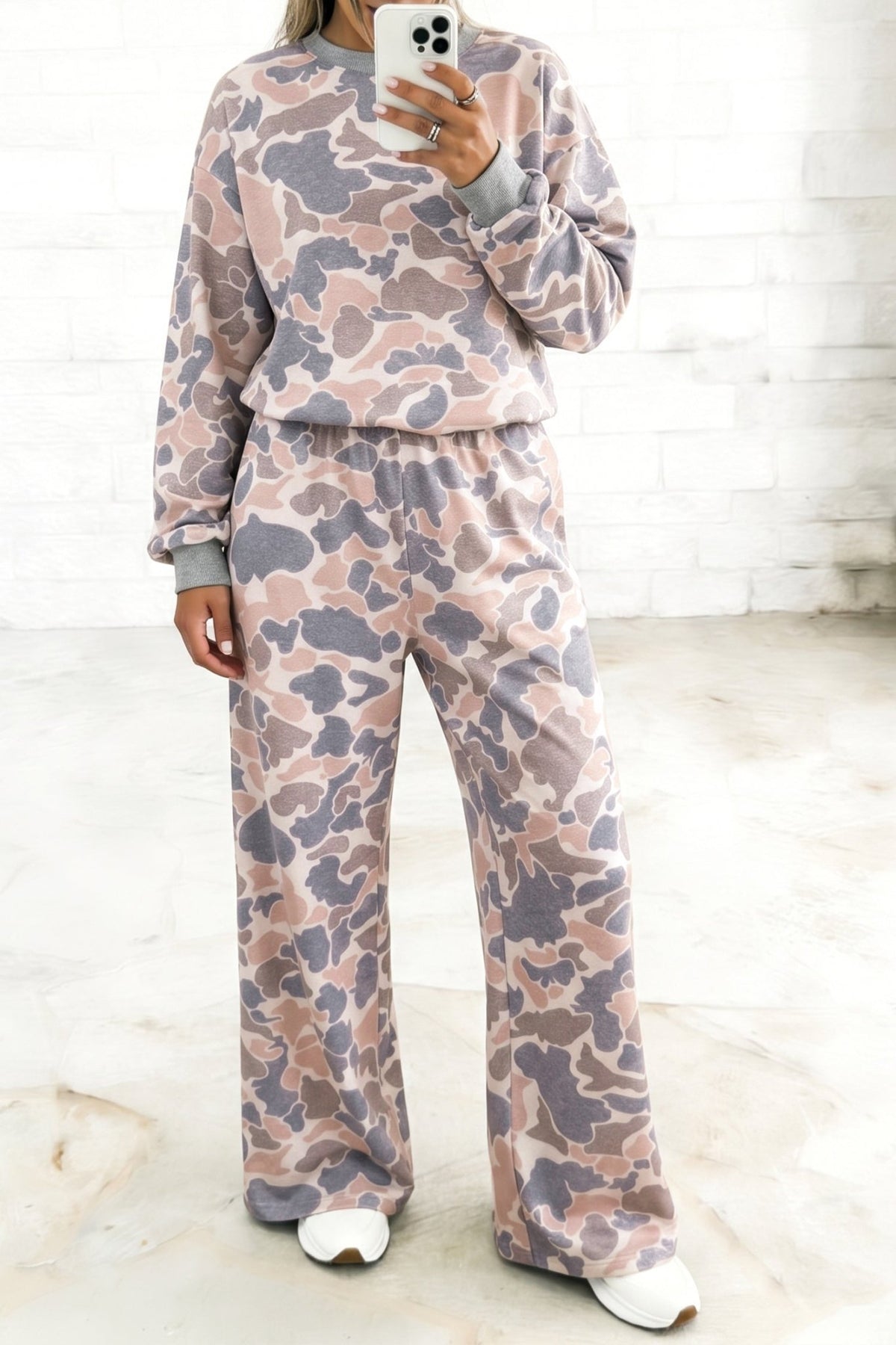 Multicolour Camouflage Print Long Sleeve Top Loose 2pcs Pants Set - Kinfolk Customs LLC