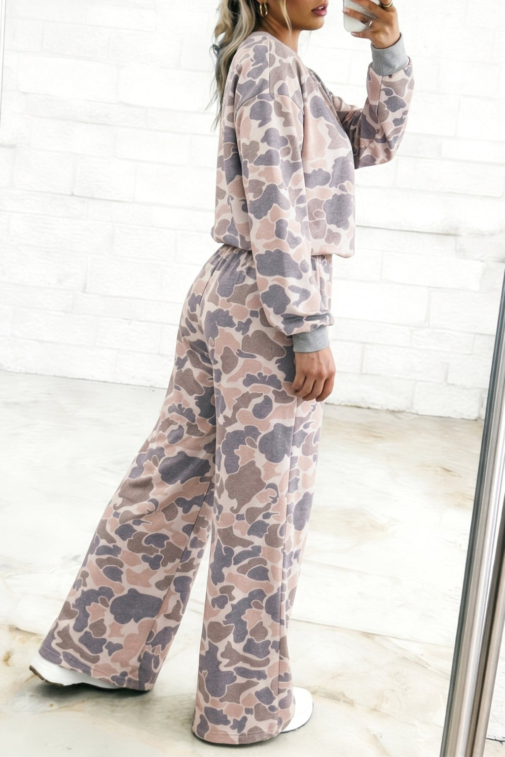 Multicolour Camouflage Print Long Sleeve Top Loose 2pcs Pants Set - Kinfolk Customs LLC