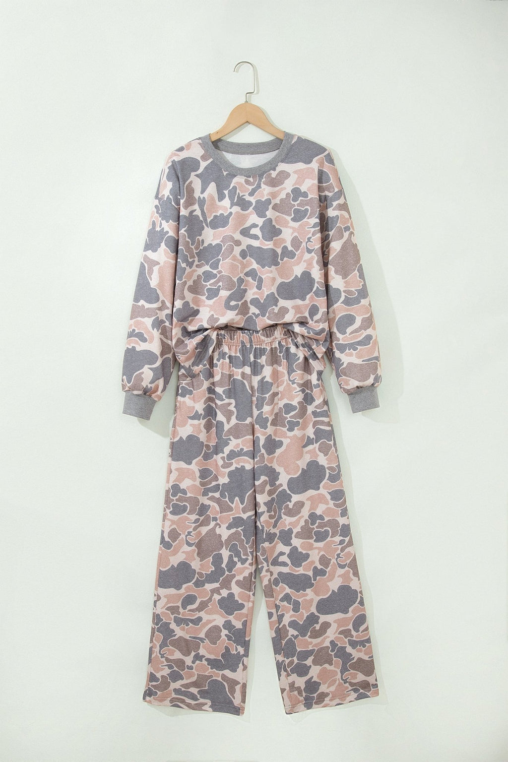 Multicolour Camouflage Print Long Sleeve Top Loose 2pcs Pants Set - Kinfolk Customs LLC