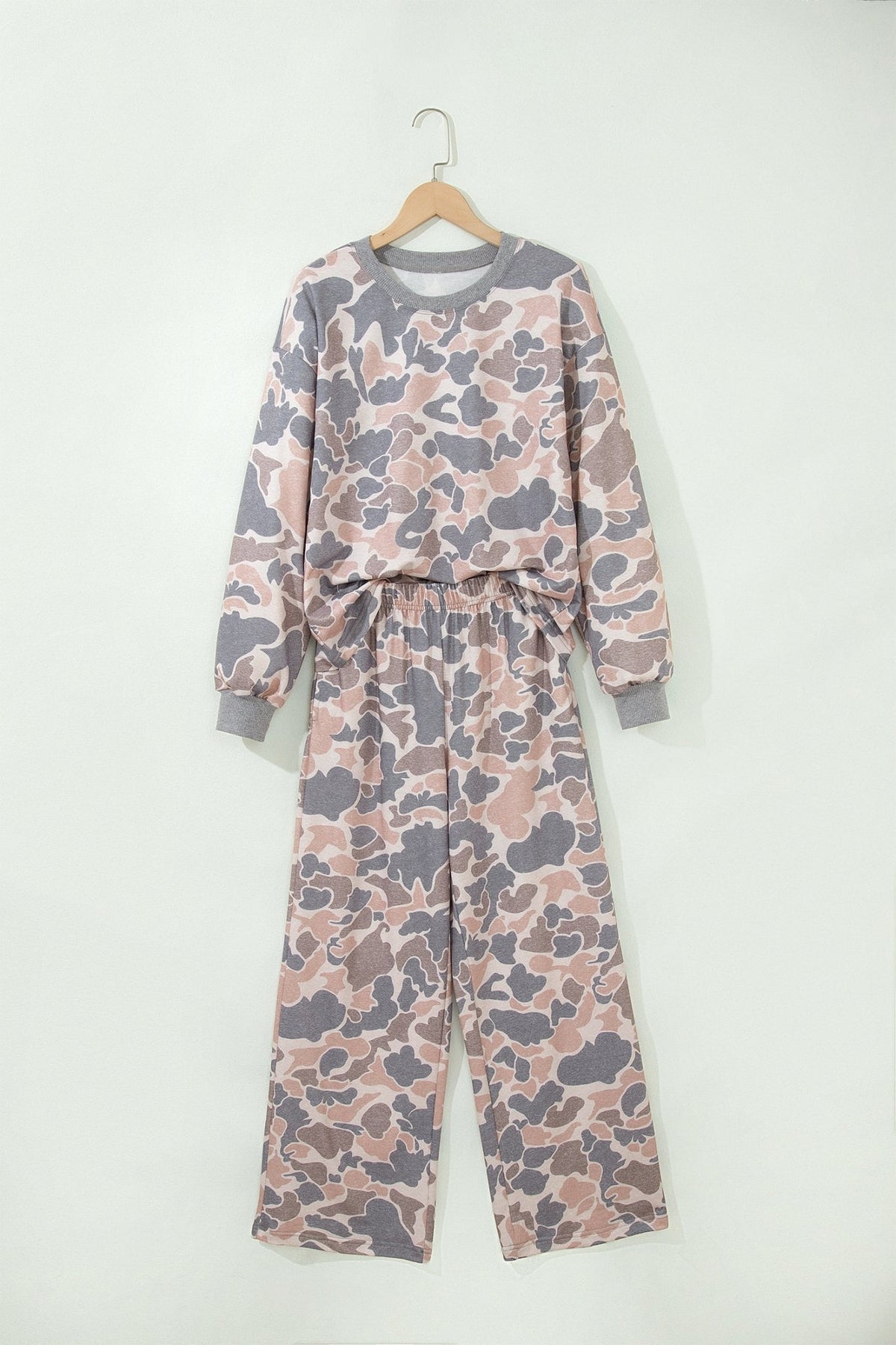 Multicolour Camouflage Print Long Sleeve Top Loose 2pcs Pants Set - Kinfolk Customs LLC