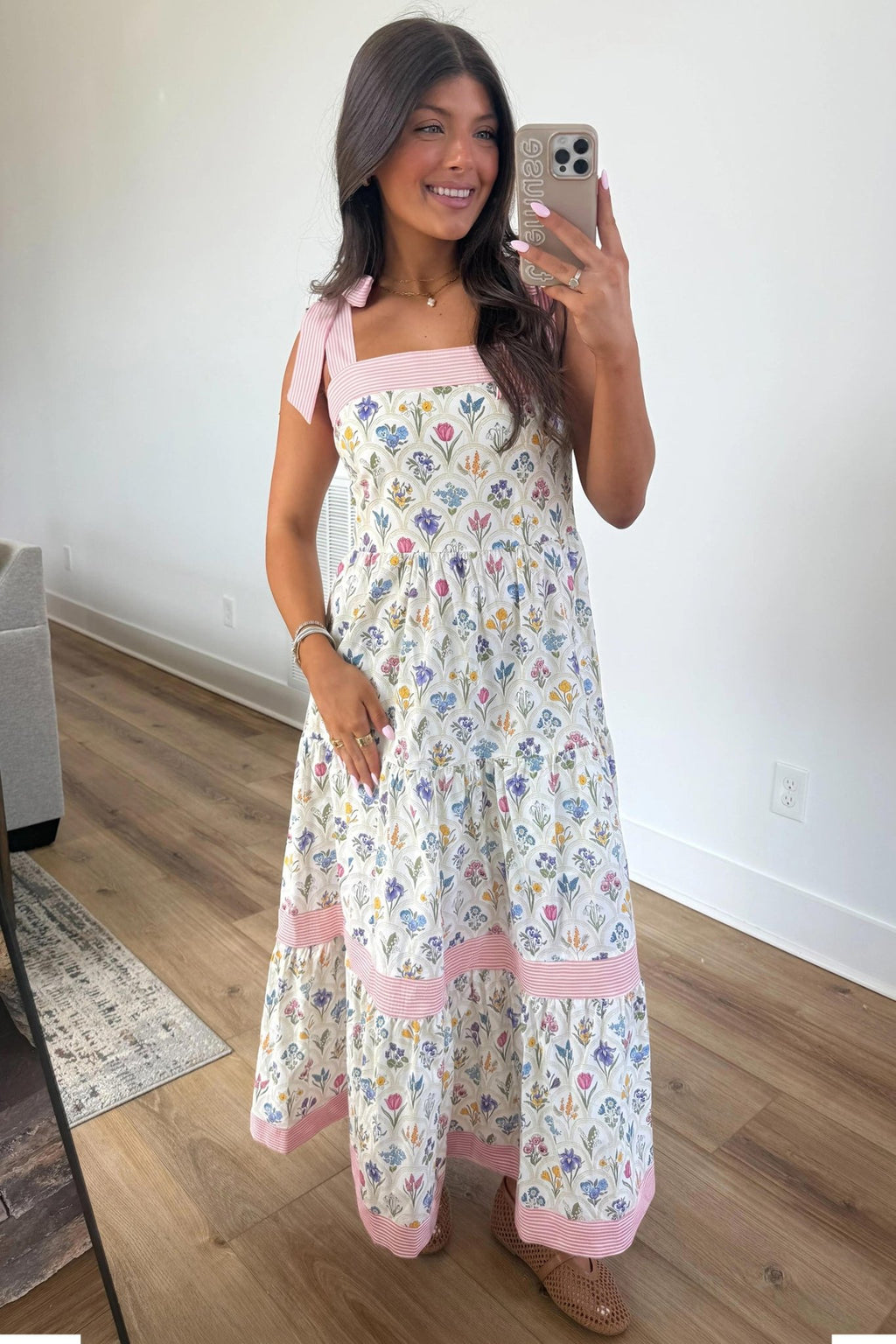 Multicolour Floral Print Striped Detail Knot Straps Maxi Dress - Kinfolk Customs LLC