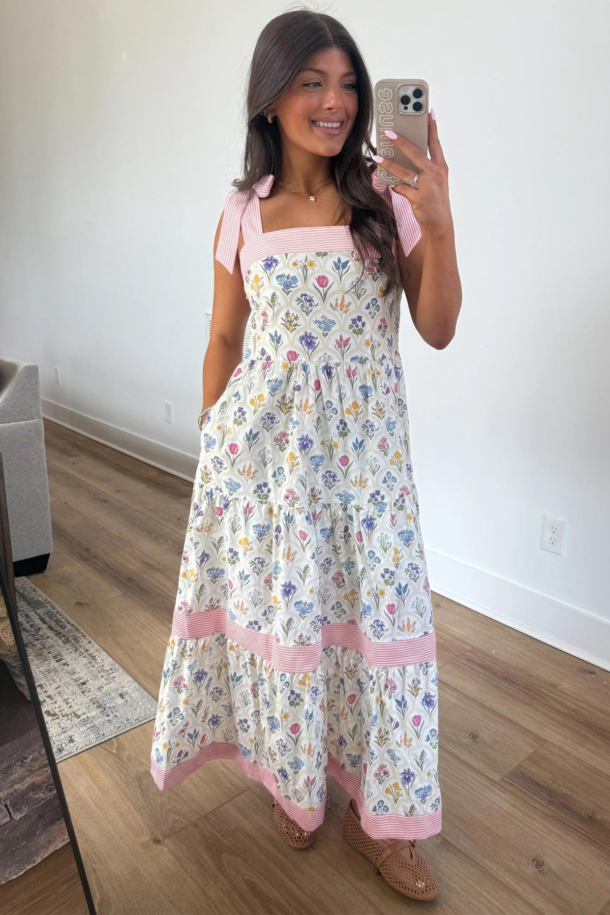 Multicolour Floral Print Striped Detail Knot Straps Maxi Dress - Kinfolk Customs LLC