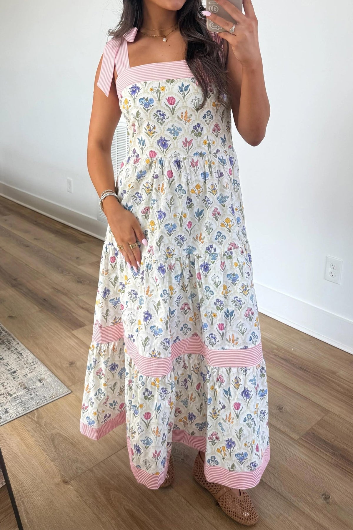 Multicolour Floral Print Striped Detail Knot Straps Maxi Dress - Kinfolk Customs LLC