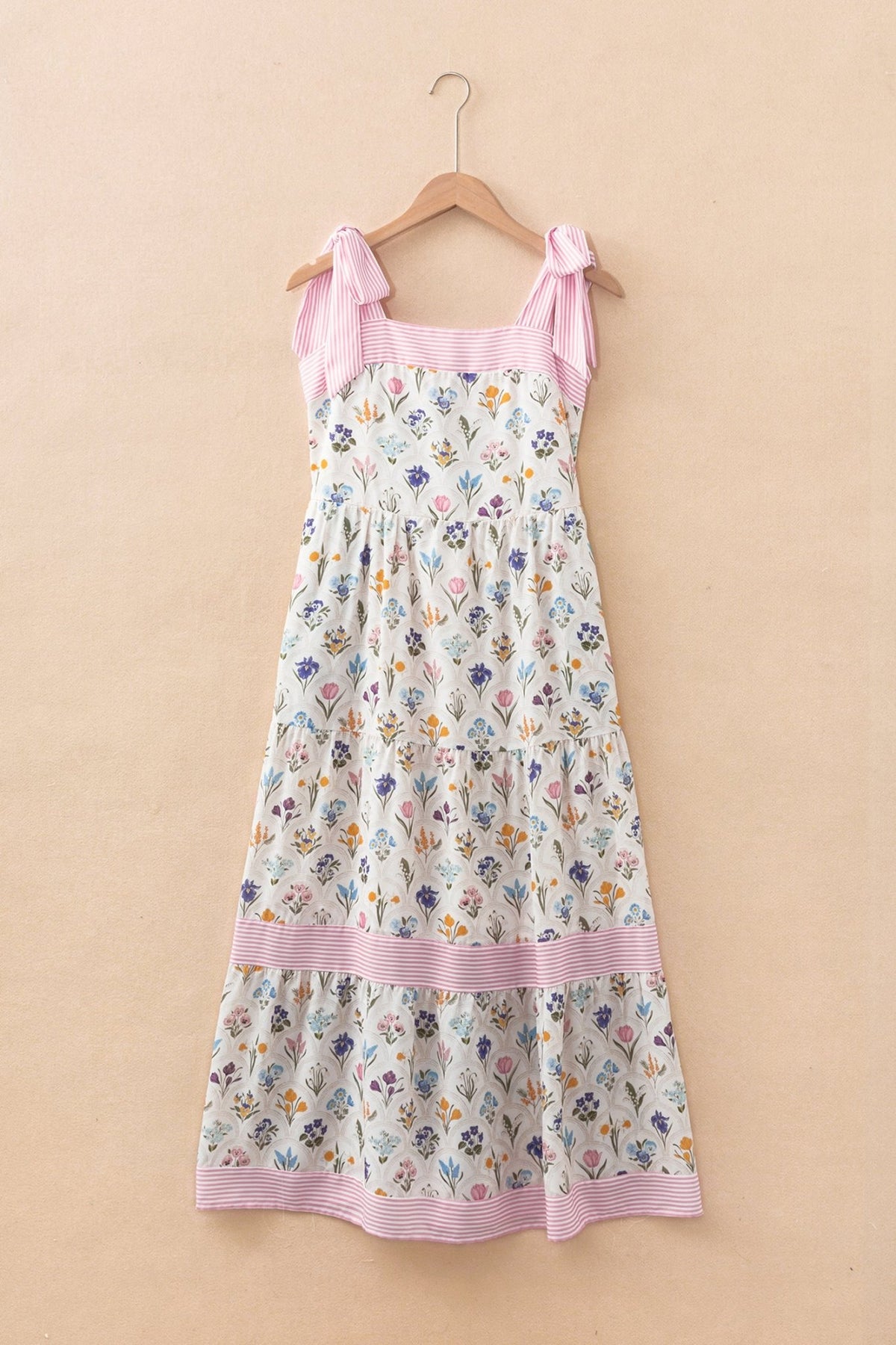 Multicolour Floral Print Striped Detail Knot Straps Maxi Dress - Kinfolk Customs LLC
