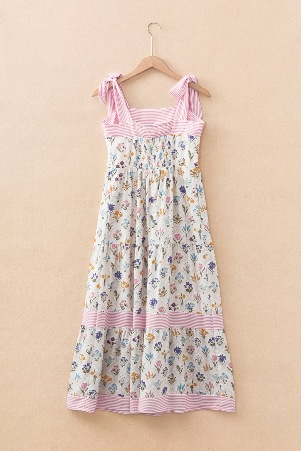 Multicolour Floral Print Striped Detail Knot Straps Maxi Dress - Kinfolk Customs LLC