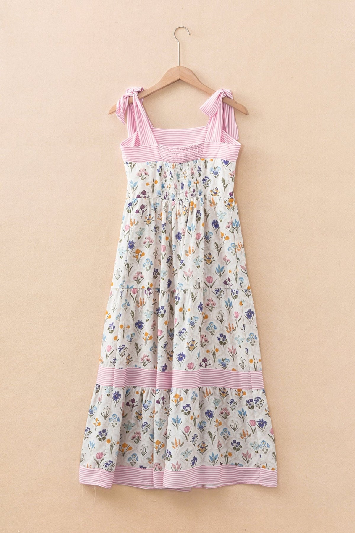 Multicolour Floral Print Striped Detail Knot Straps Maxi Dress - Kinfolk Customs LLC