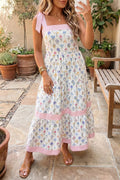 Multicolour Floral Print Striped Detail Knot Straps Maxi Dress - Kinfolk Customs LLC