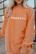 Orange Thankful Ribbed Crew Neck Thanksgiving Sweatshirt - Kinfolk Customs LLC