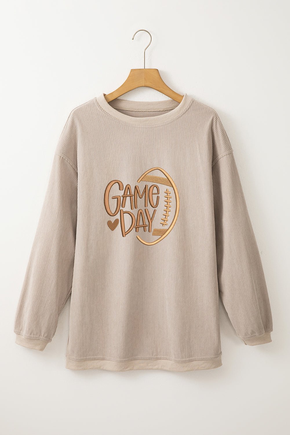 Smoke Gray Twisted Rib Texture game day Rugby Embroidered Baggy Sweatshirt - Kinfolk Customs LLC