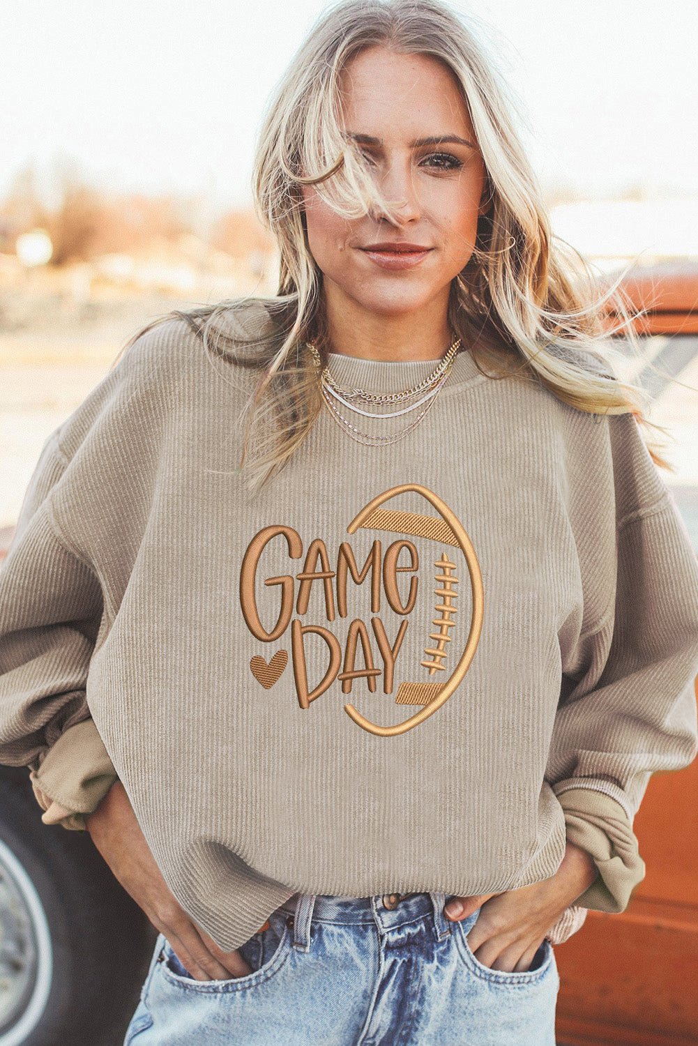 Smoke Gray Twisted Rib Texture game day Rugby Embroidered Baggy Sweatshirt - Kinfolk Customs LLC