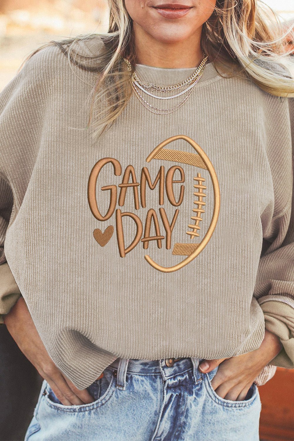 Smoke Gray Twisted Rib Texture game day Rugby Embroidered Baggy Sweatshirt - Kinfolk Customs LLC