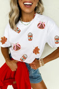 White Sequined Pumpkin Fall Graphic Casual Shift T Shirt - Kinfolk Customs LLC